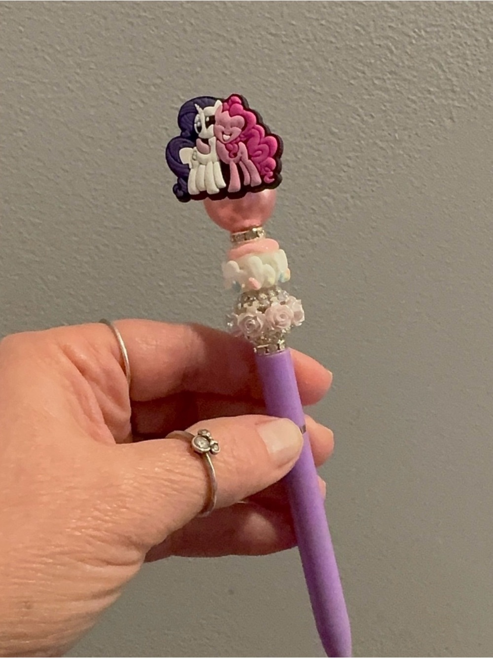 Handmade & Designed- beaded My Little Pony Character Pen.- Rarity & Pinkie Pie
